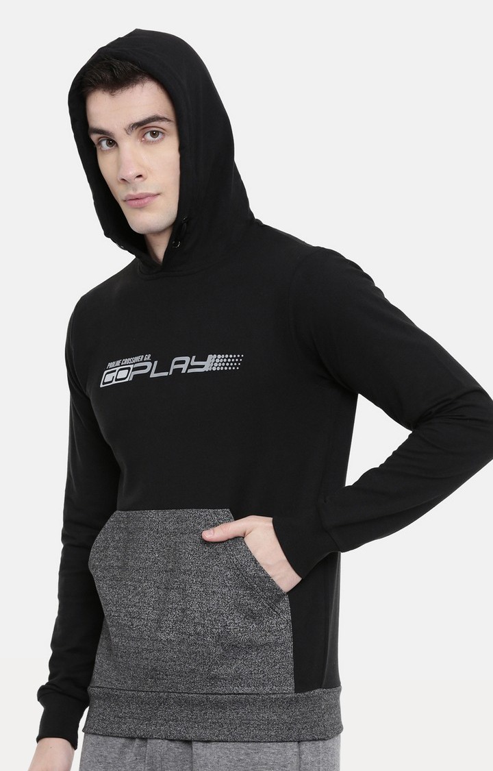 Men's Black Cotton Solid Hoodie