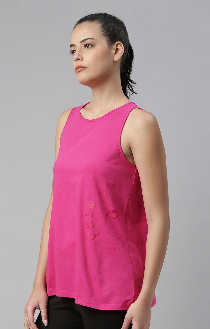 Proline | Women's Pink Cotton Blend Solid Activewear Tank Tops 2
