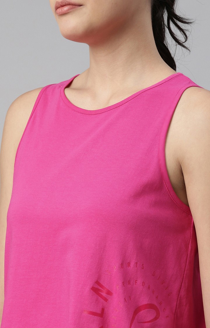 Proline | Women's Pink Cotton Blend Solid Activewear Tank Tops 5