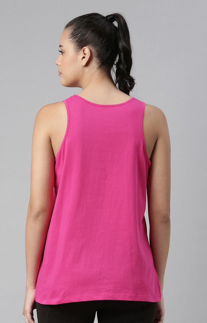 Proline | Women's Pink Cotton Blend Solid Activewear Tank Tops 4