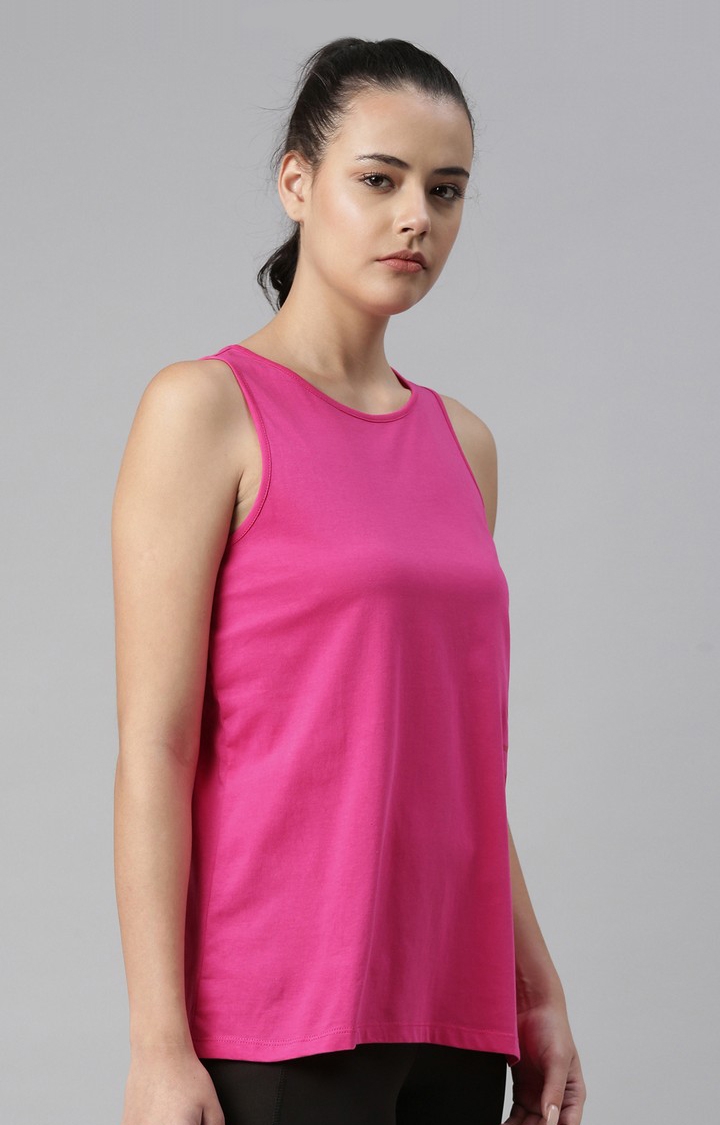 Proline | Women's Pink Cotton Blend Solid Activewear Tank Tops 3