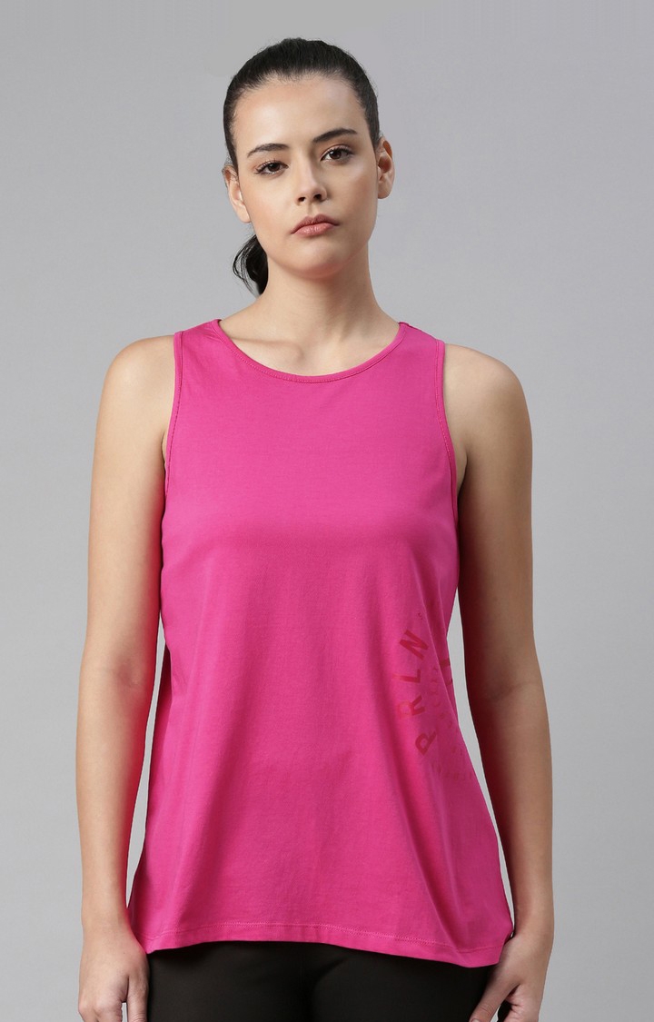 Proline | Women's Pink Cotton Blend Solid Activewear Tank Tops 0