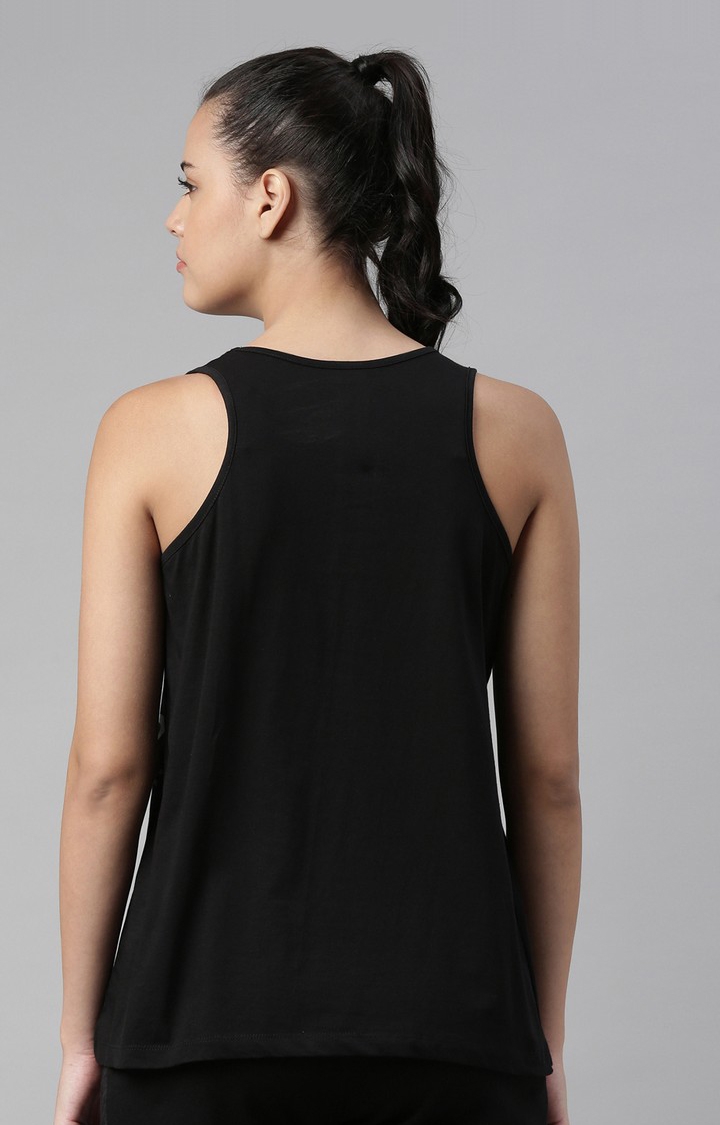 Proline | Women's Black Cotton Blend Solid Activewear Tank Tops 3
