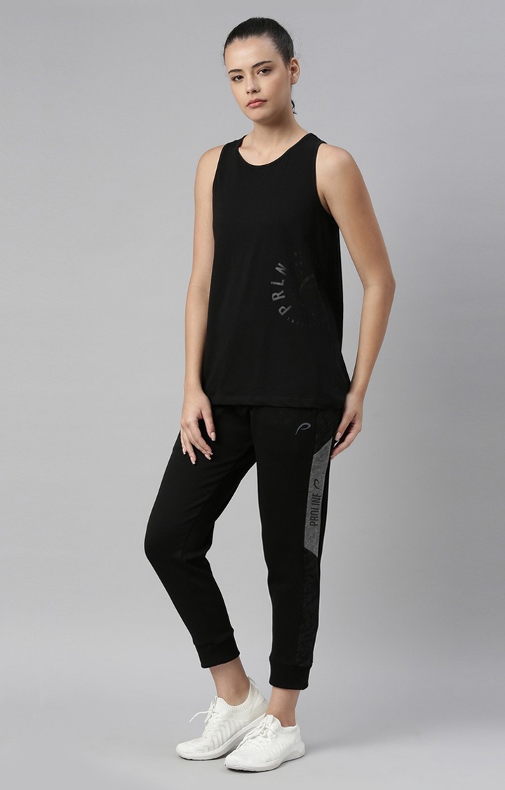 Proline | Women's Black Cotton Blend Solid Activewear Tank Tops 1