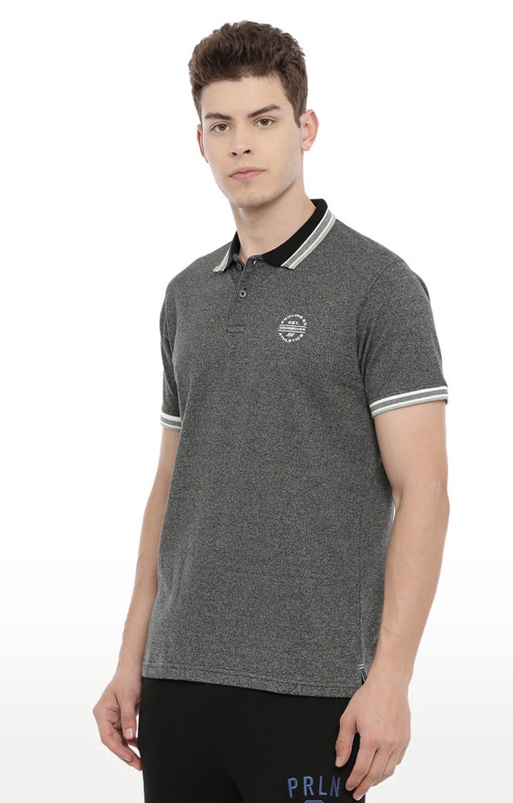 Men's Grey Cotton Blend Solid Polo T-Shirt