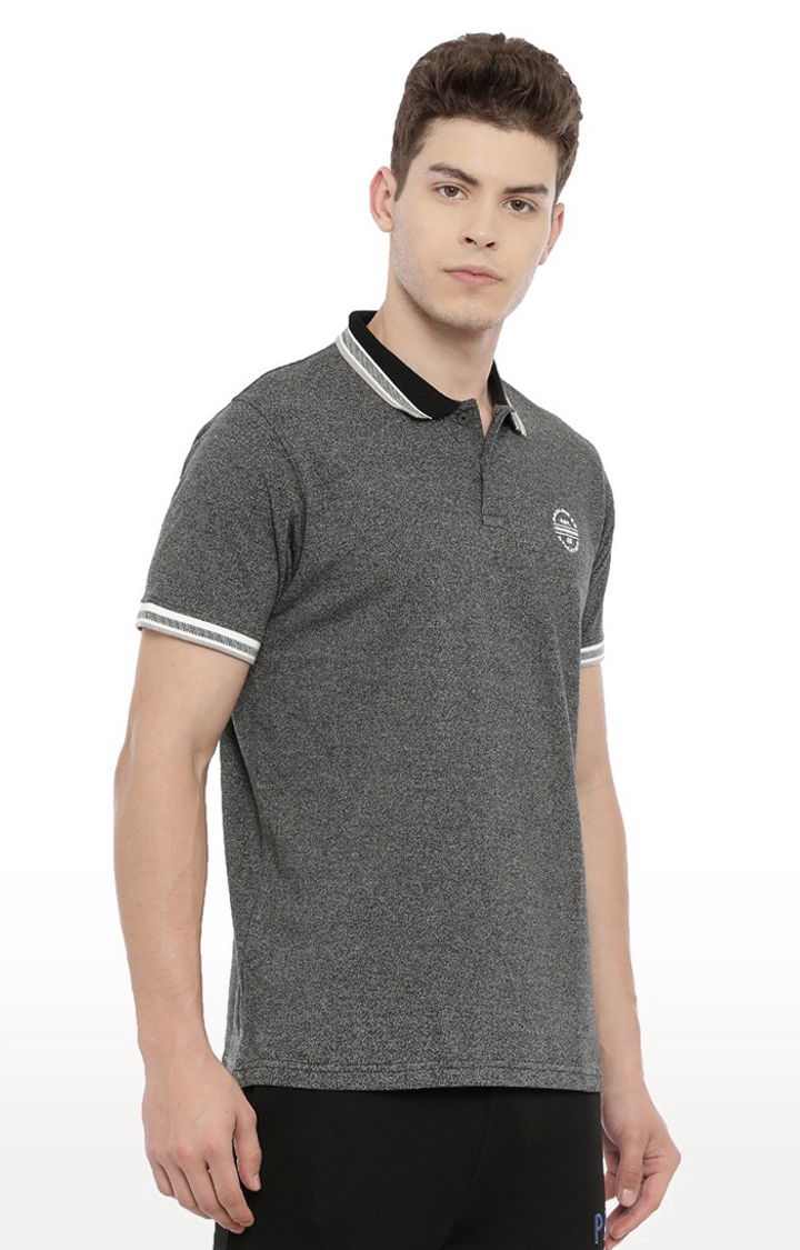 Men's Grey Cotton Blend Solid Polo T-Shirt