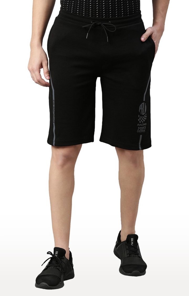 Proline | Men's Black Cotton Solid Activewear Shorts
