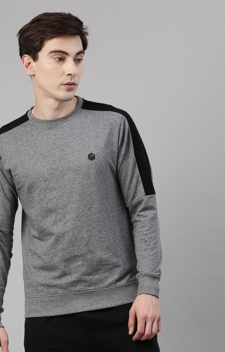 Men's Grey Cotton Solid Sweatshirt