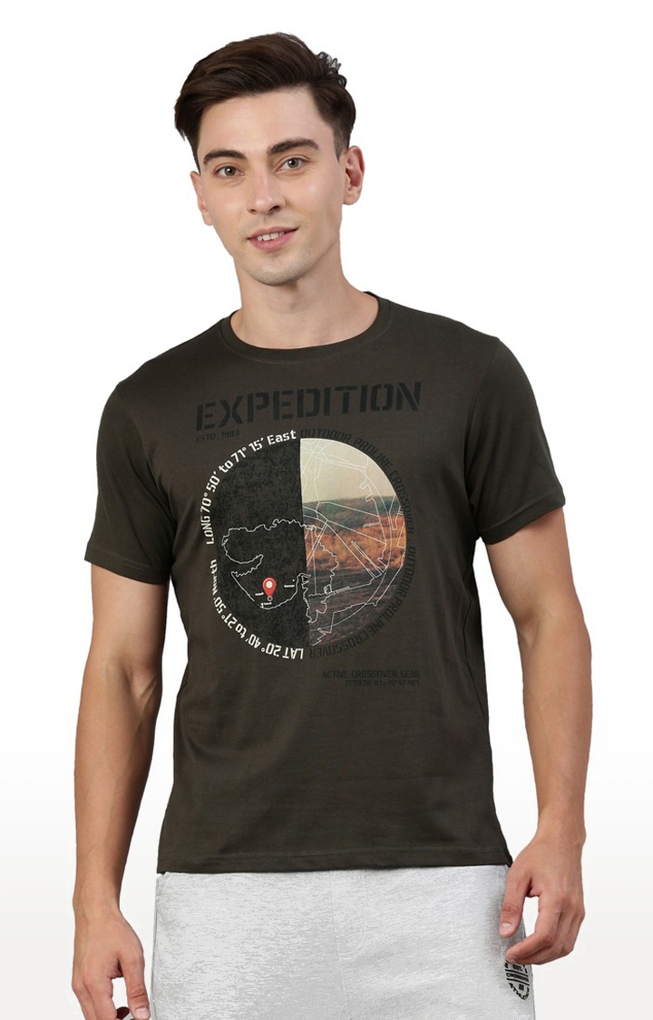 Proline | Men's Green Cotton Typographic Regular T-Shirt 0