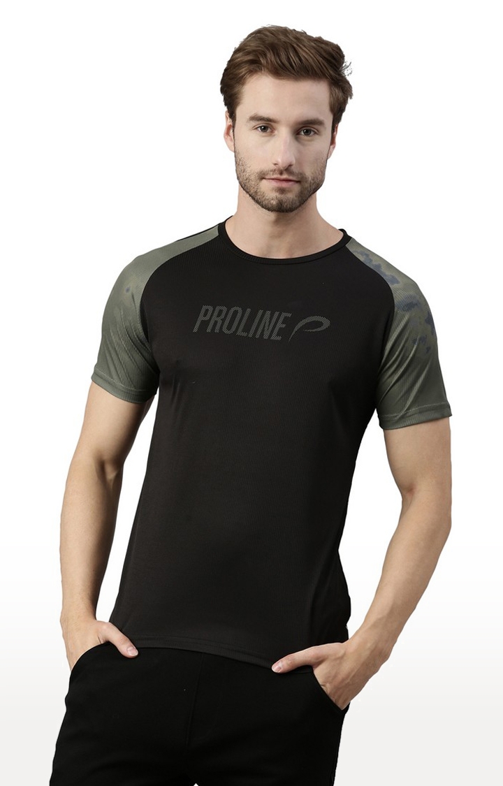 Proline | Men's Black Polyester Typographics Activewear T-Shirt 0