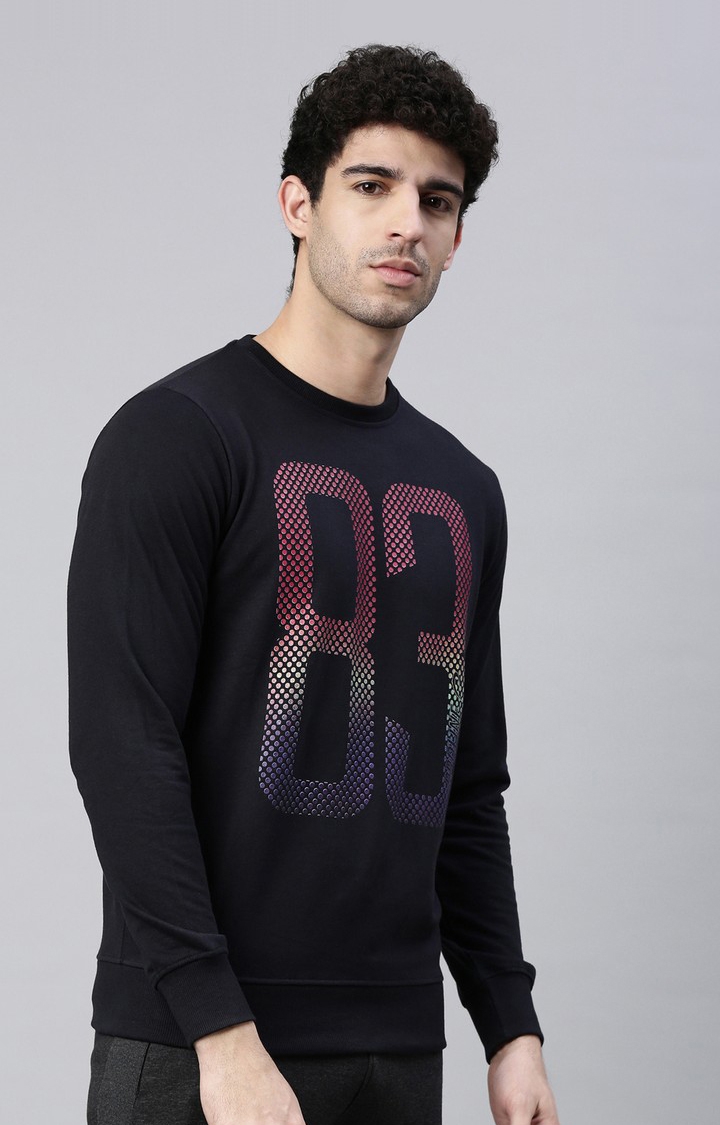 Men's Black Cotton Printed Sweatshirt