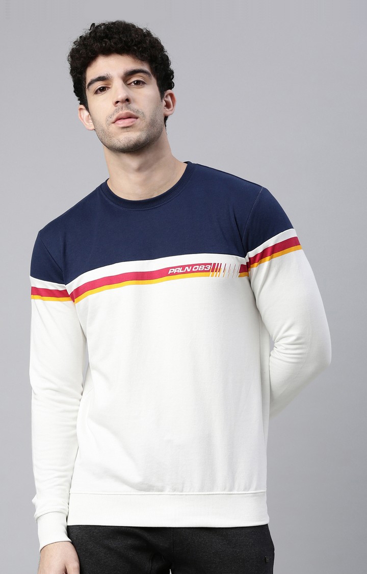 Proline | Men's White Cotton Colourblock Sweatshirt
