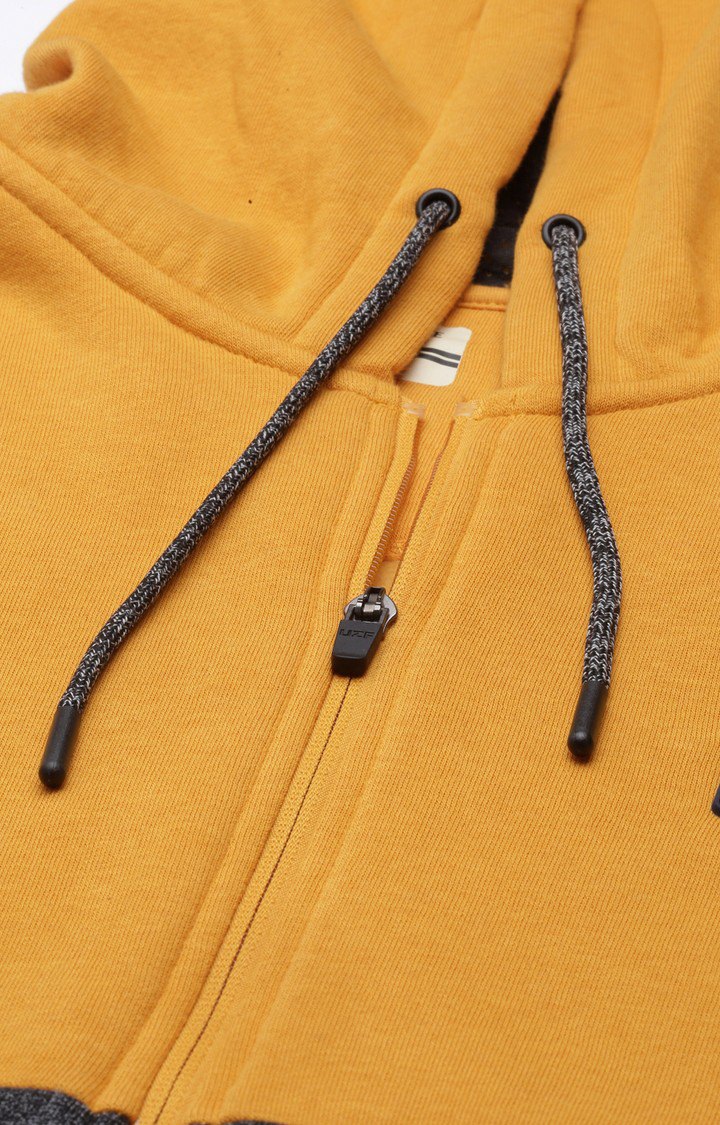 Men's Yellow Cotton Colourblock Hoodie