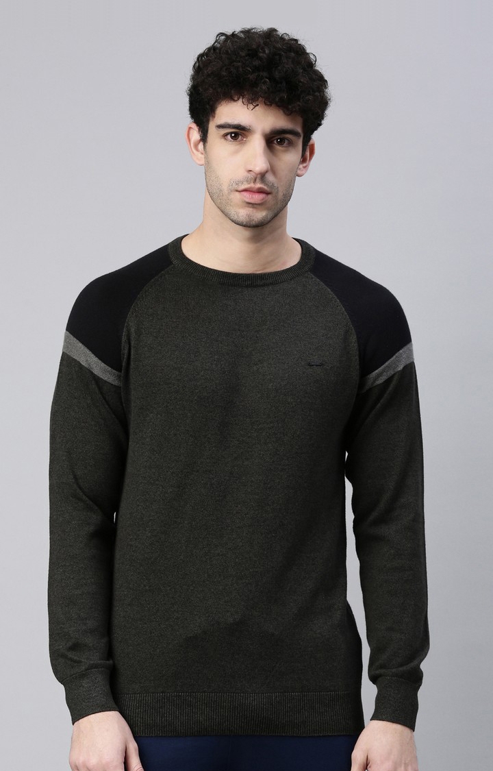Proline | Men's Green Cotton Melange Sweaters