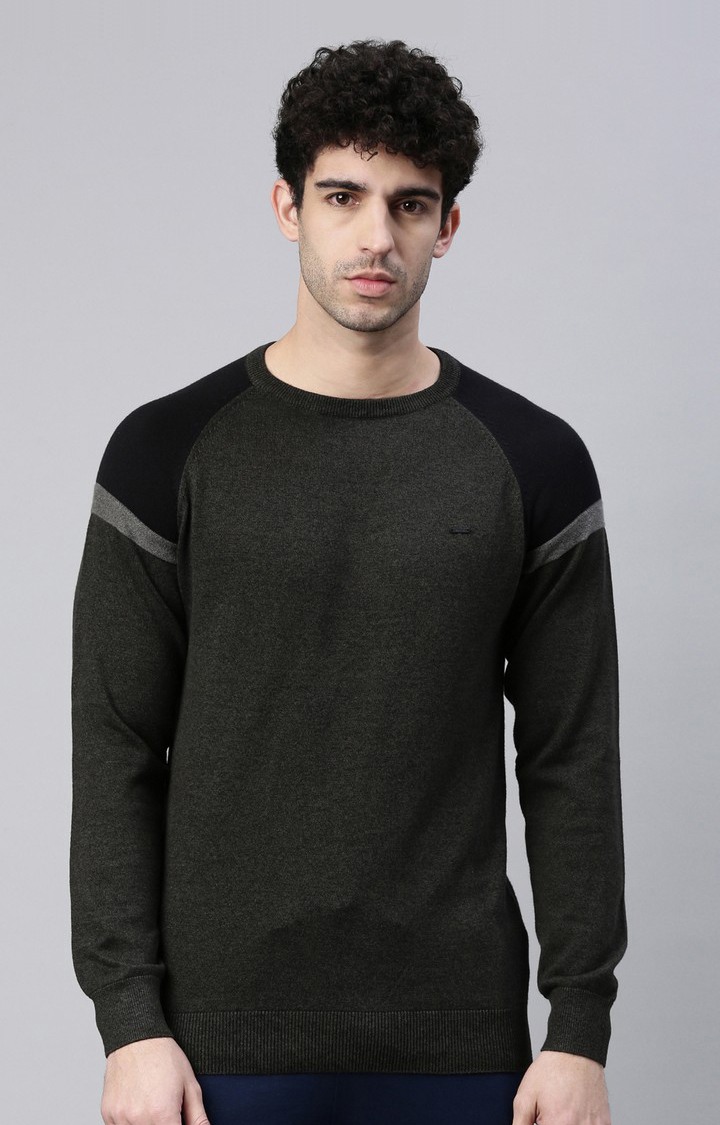 Men's Green Cotton Melange Sweaters