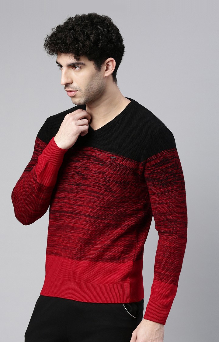 Men's Red Acrylic Melange Sweaters