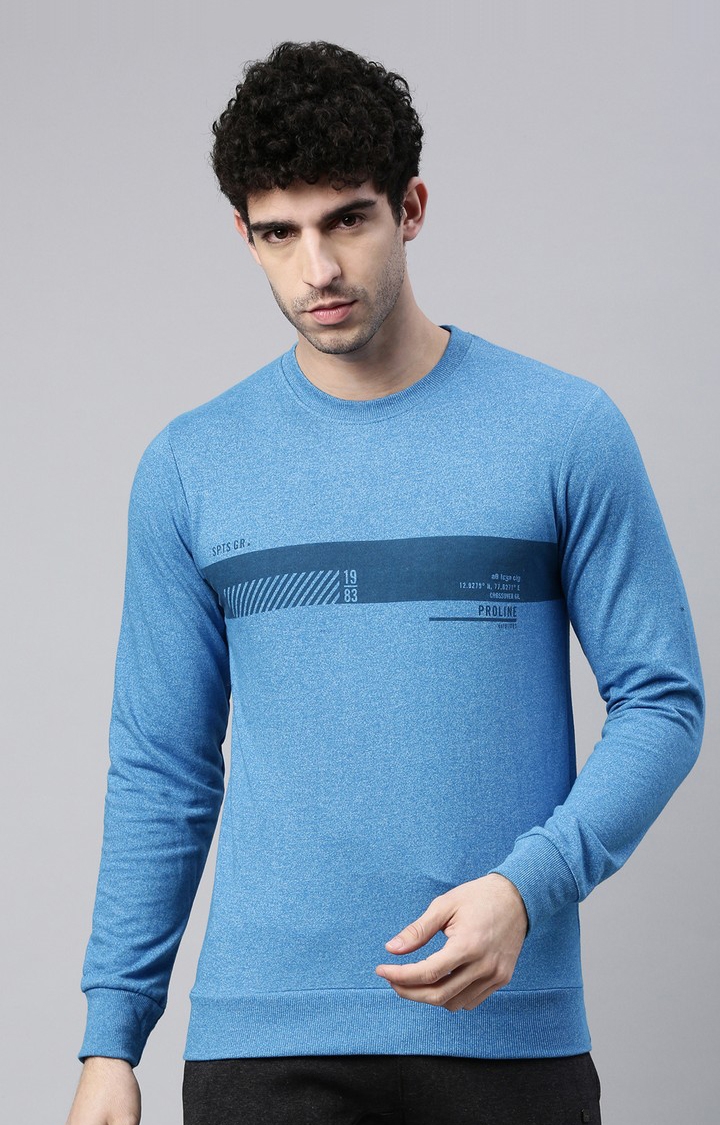 Proline | Men's Blue Cotton Printed Sweatshirt