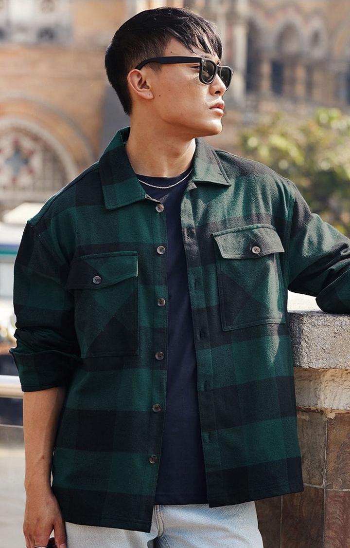 The Souled Store | Men's Plaid: Black and Green Men's Shackets