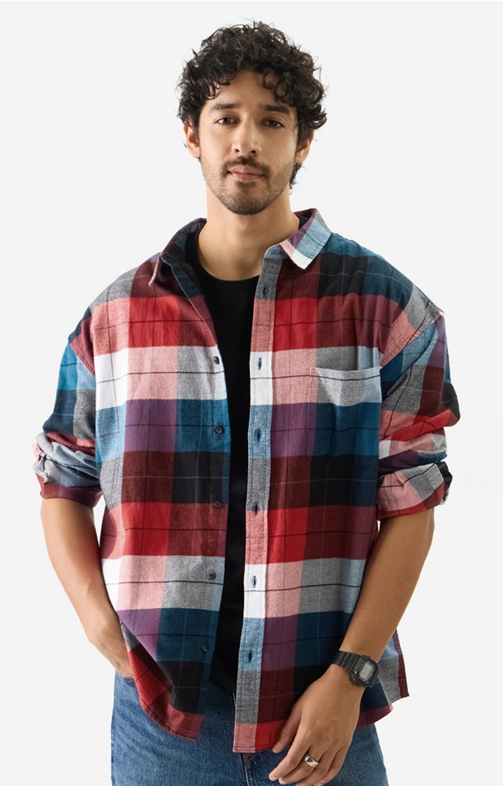The Souled Store | Men's Black, Blue and Red Relaxed Casual Shirt