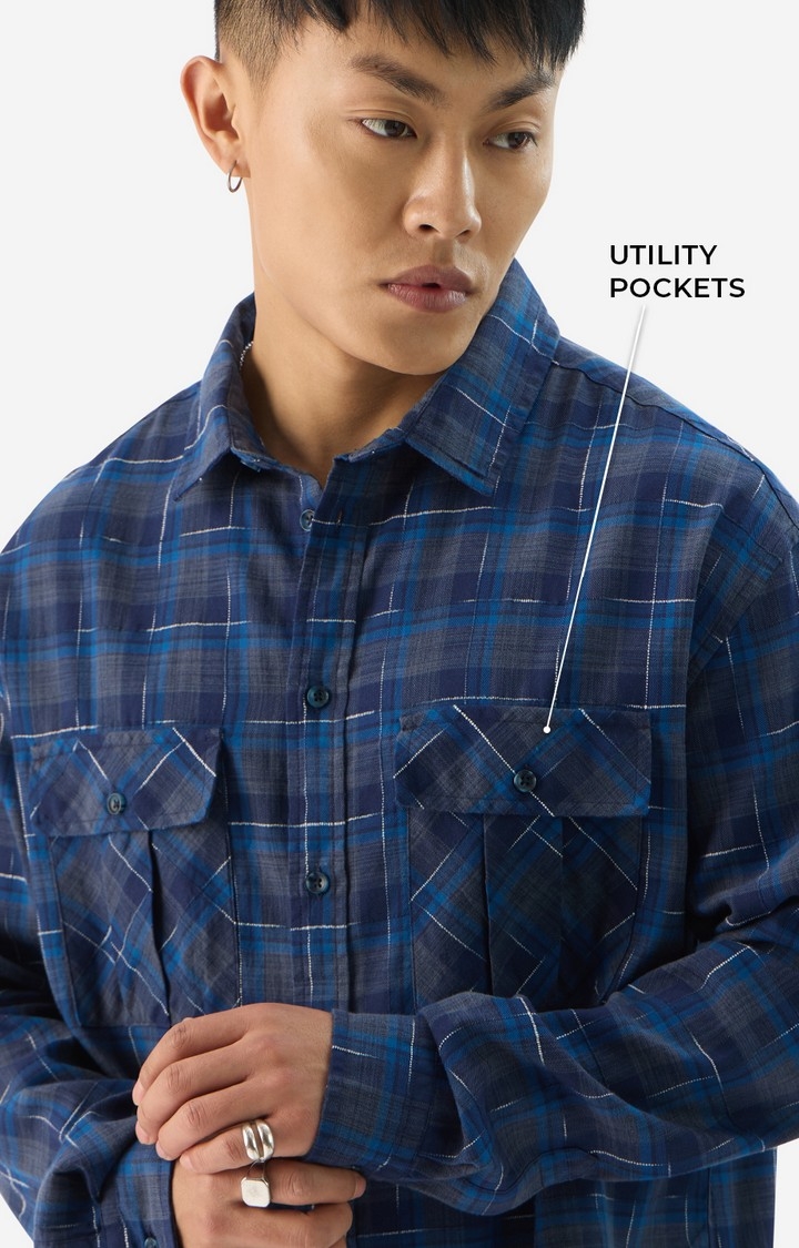 Men's Plaid: Indigo Wave Men's Utility Shirts