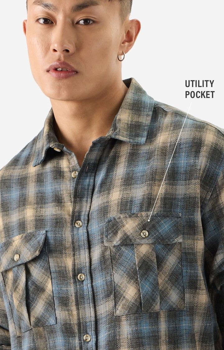 Men's Plaid: Stone Blue Men's Utility Shirts