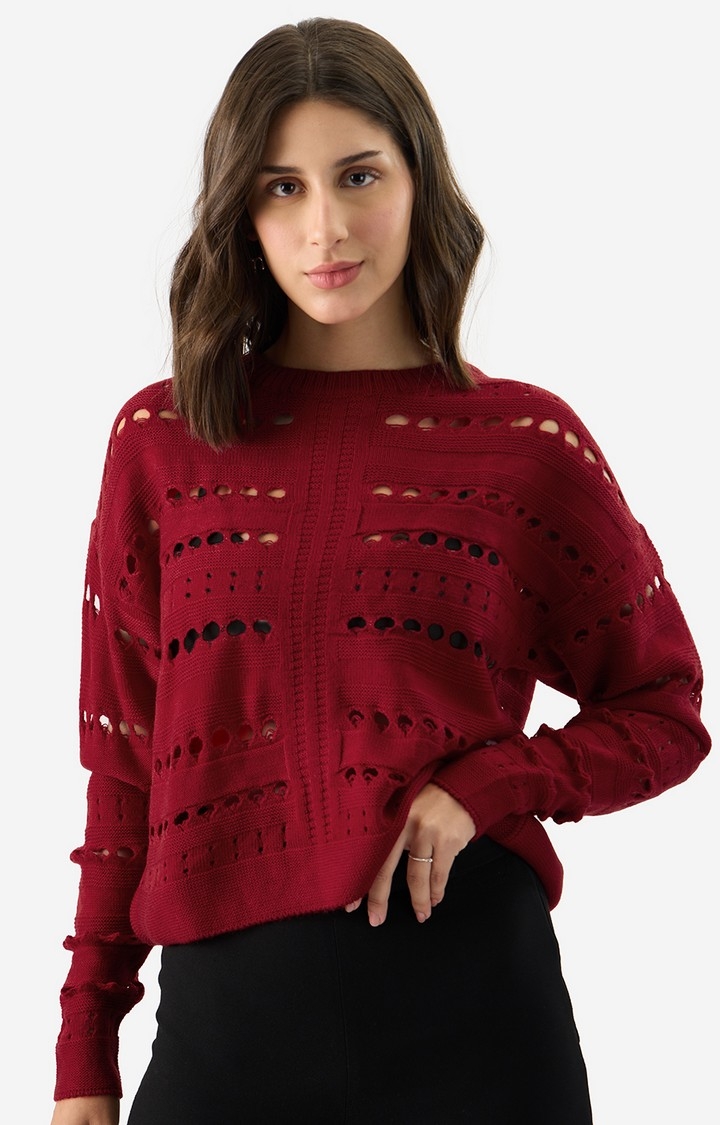 Women's Solids: Deep Crimson Women's Oversized Sweaters