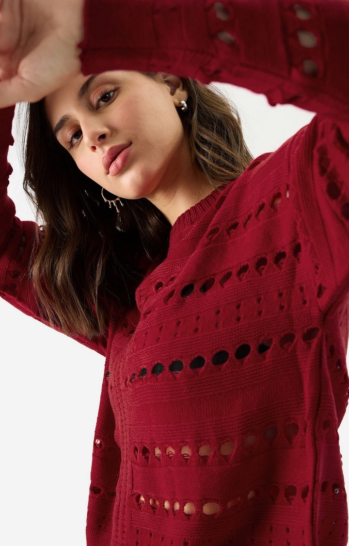 Women's Solids: Deep Crimson Women's Oversized Sweaters