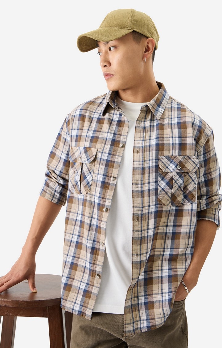 Men's Plaid: Brown Bisque Men's Utility Shirts