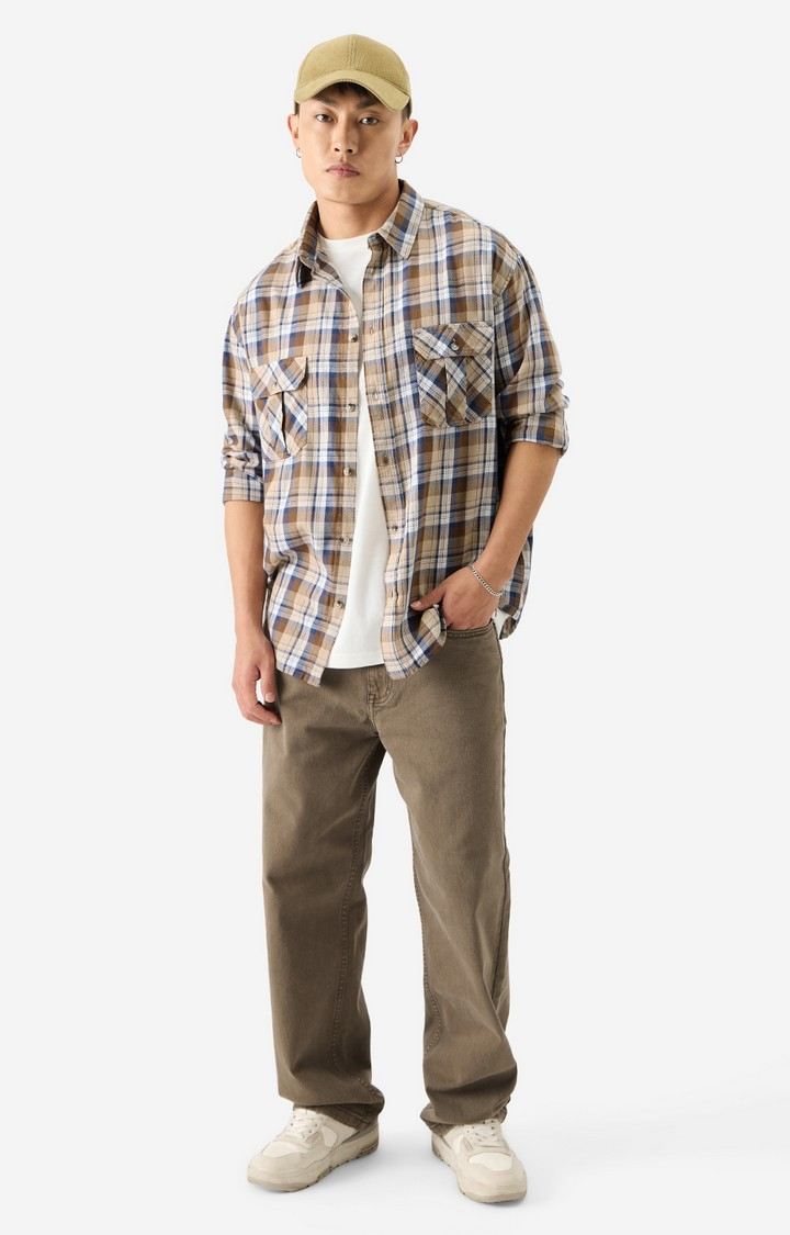 Men's Plaid: Brown Bisque Men's Utility Shirts