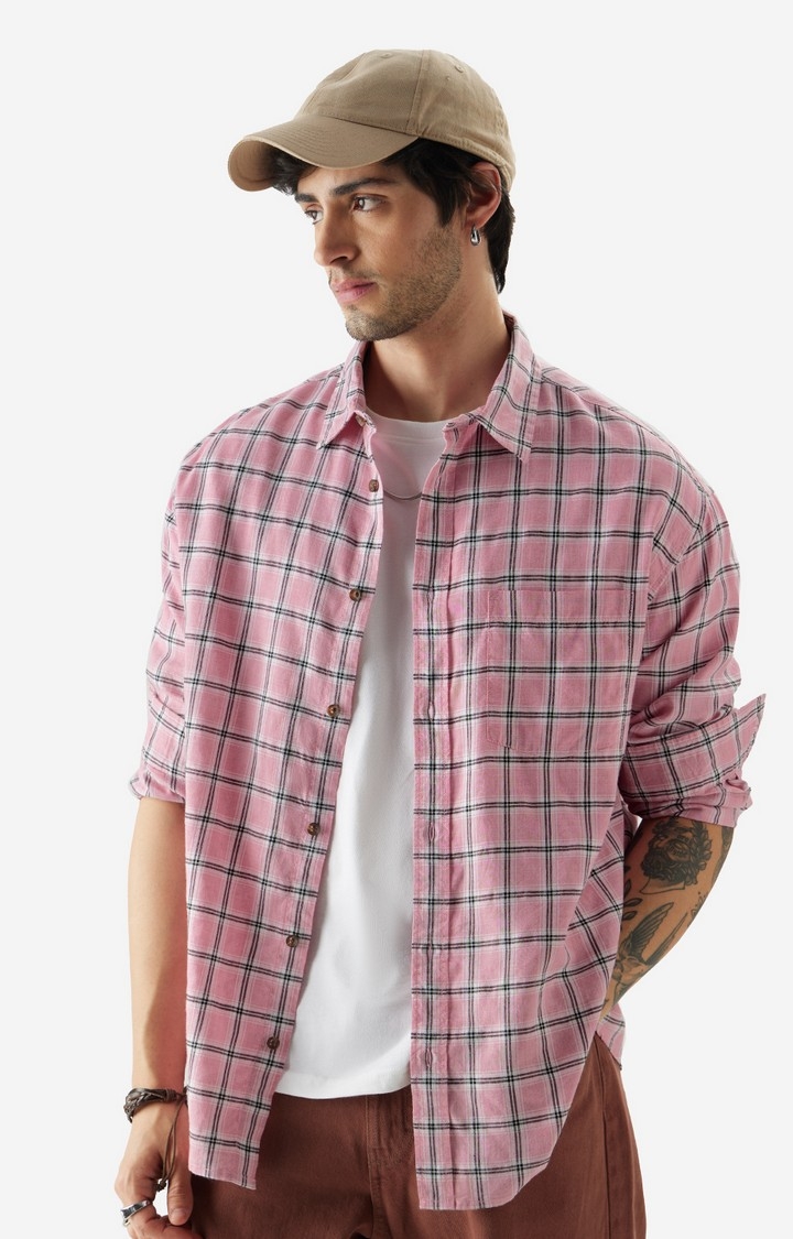 Men's Plaid: Quartz Pink Men's Relaxed Shirts