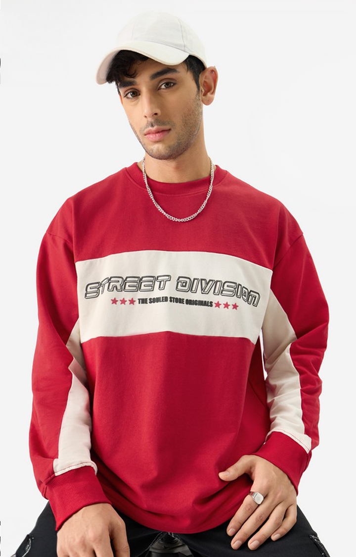 The Souled Store | Men's Race Red Oversized Full Sleeve T-Shirts