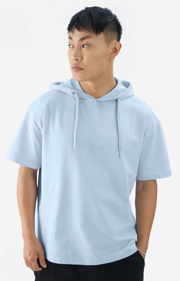 The Souled Store | Men's Solid: Powder Blue Hooded T-Shirt
