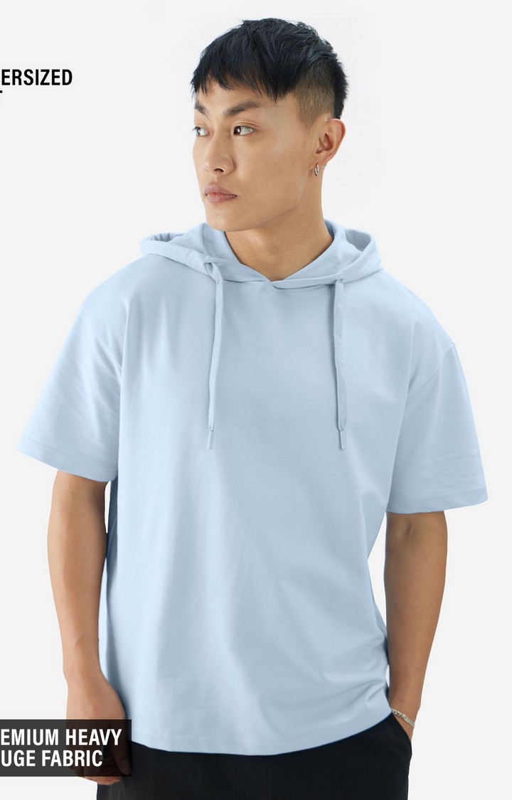 The Souled Store | Men's Solid: Powder Blue Hooded T-Shirt
