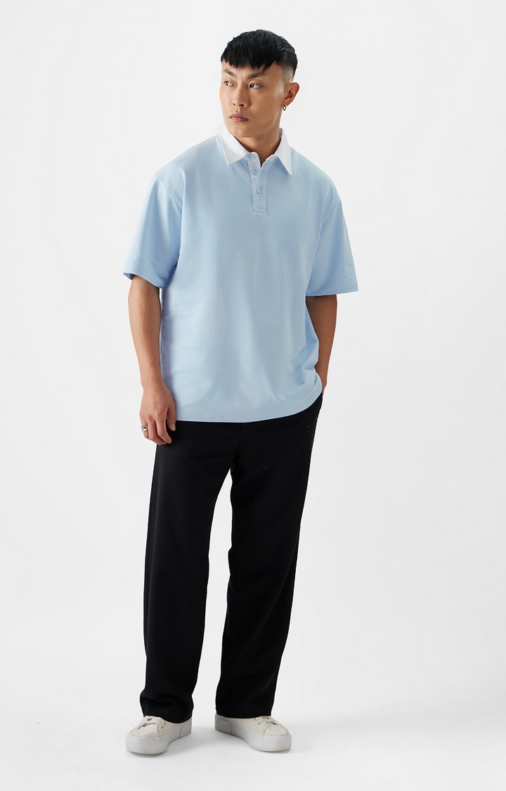 Men's Solids: Powder Blue Oversized Polo T-Shirt