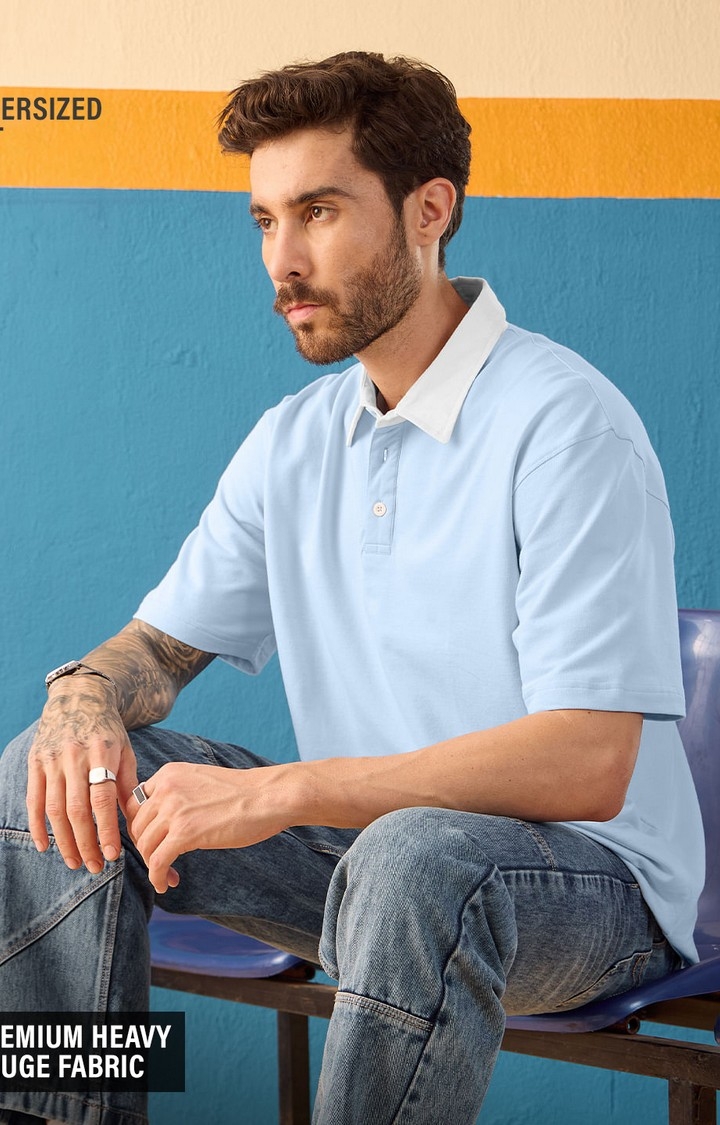 Men's Solids: Powder Blue Oversized Polo T-Shirt