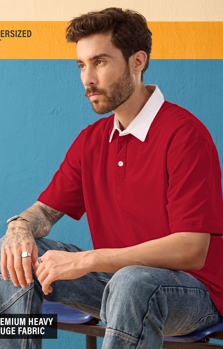 Men's Solids: Brick Red Oversized Polo T-Shirt