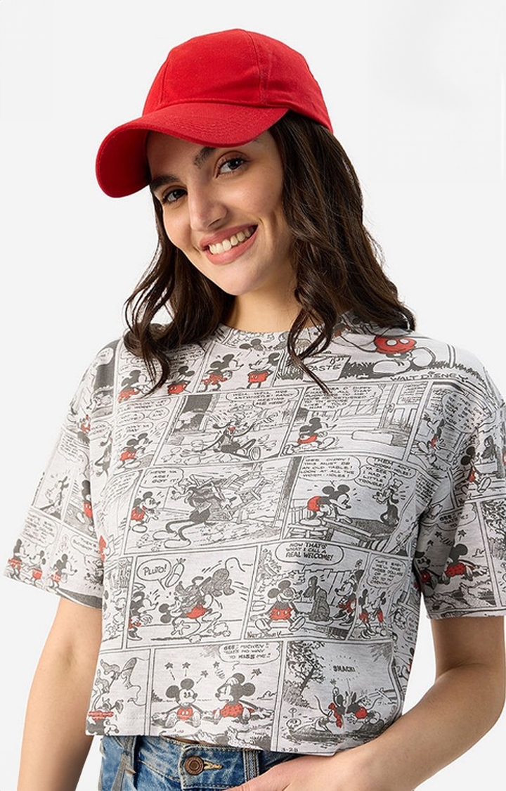 The Souled Store | Women's Mickey Mouse: Comic Pattern Women's Oversized Cropped T-Shirt