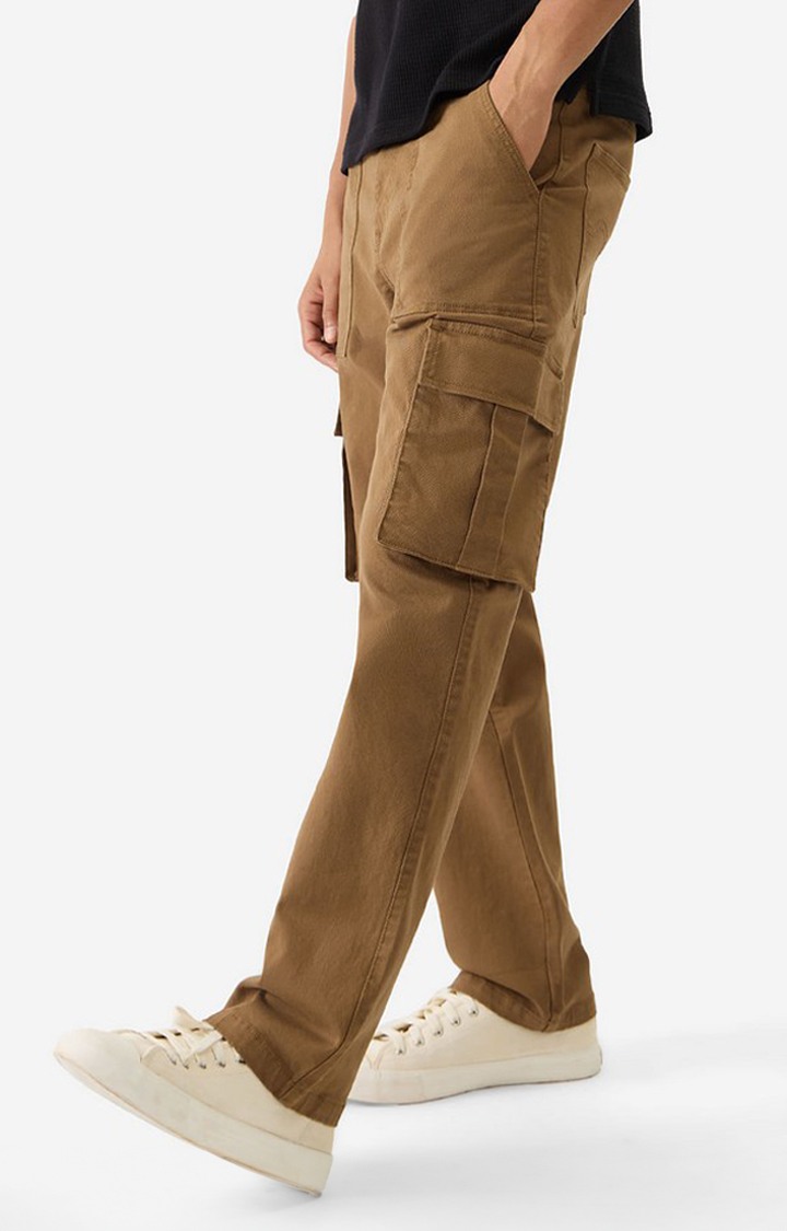 Men's Camel Polycotton Solid Cargos