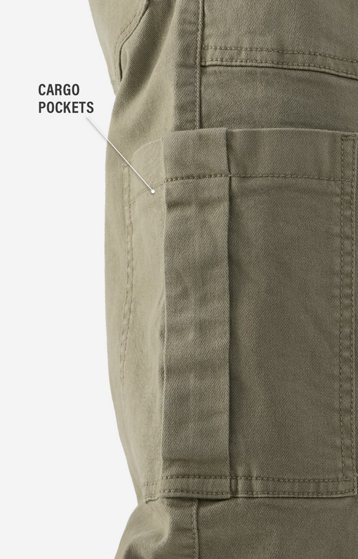 Men's Light Olive Cotton Blend Solid Cargos