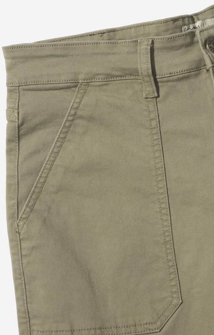 Men's Light Olive Cotton Blend Solid Cargos