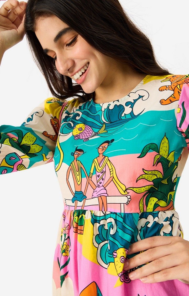 Women's  Original Kalamkari Pattern  Dress