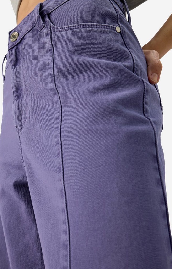 Women's Aubageine Cotton Solid Wide Leg Jeans