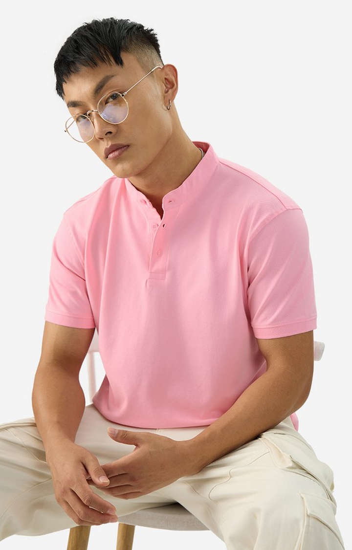 The Souled Store | Men's Solids: Persian Pink Mandarin Polos