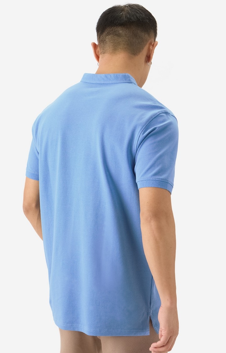 Men's Solids Zen Blue Mandarin Polo T-Shirt