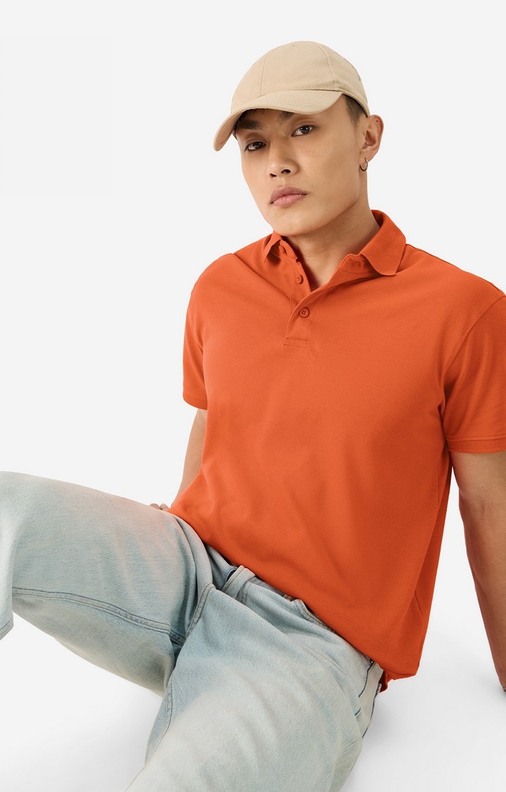 The Souled Store | Men's Solids: Tangerine Polo T-Shirt