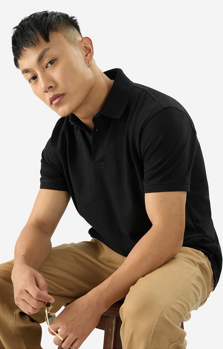 The Souled Store | Men's Solids: Black Polos