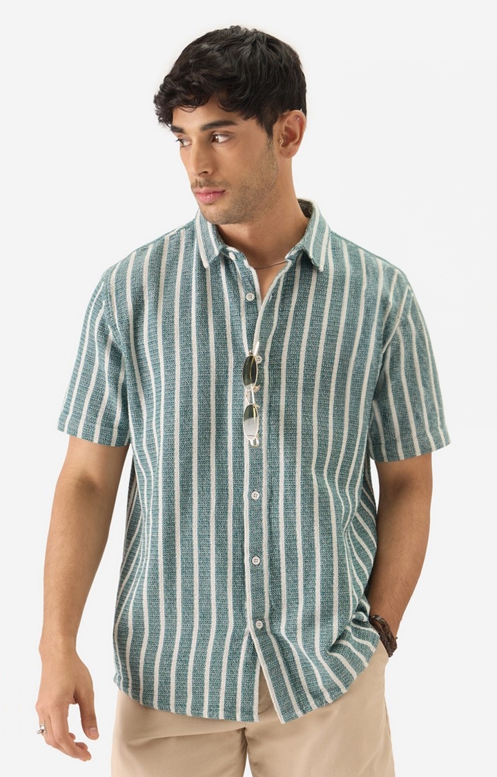 The Souled Store | Men's TSS Originals: Stripes Green Men's Textured Shirts