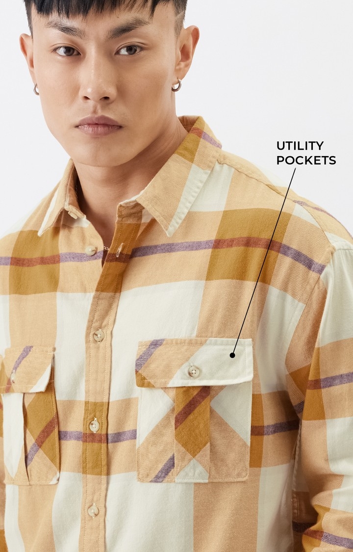 Men's Plaid: Gold & White (Utility) Men's Utility Shirts