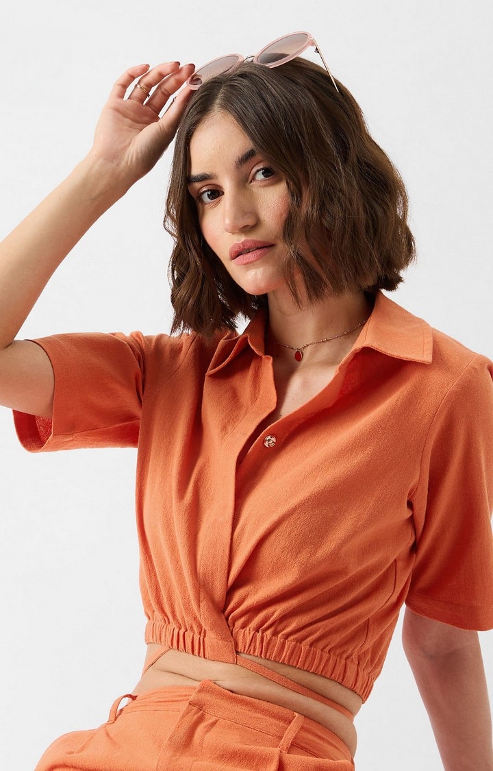 Women's Solids: Rust Cropped Shirts