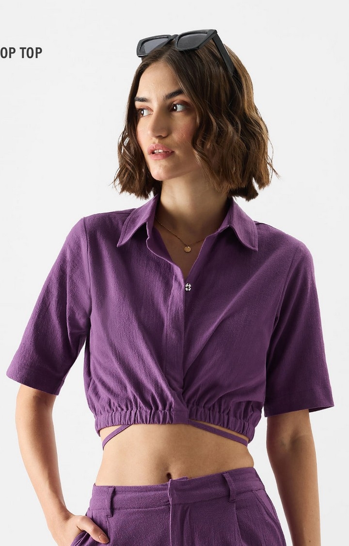 The Souled Store | Women's Solids: Plum Cropped Shirts